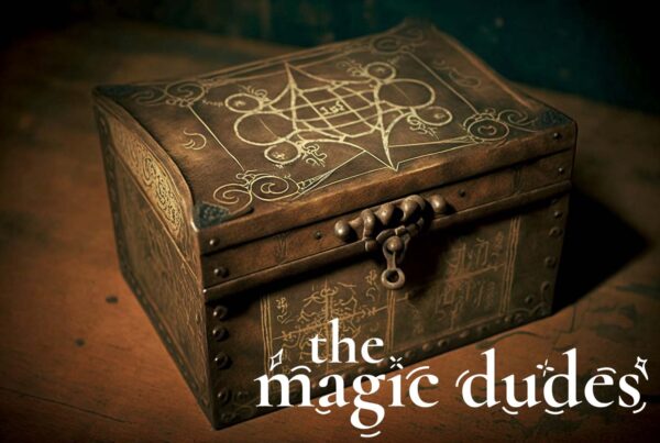 Goochelaars Magische bruine kist met magische tekens