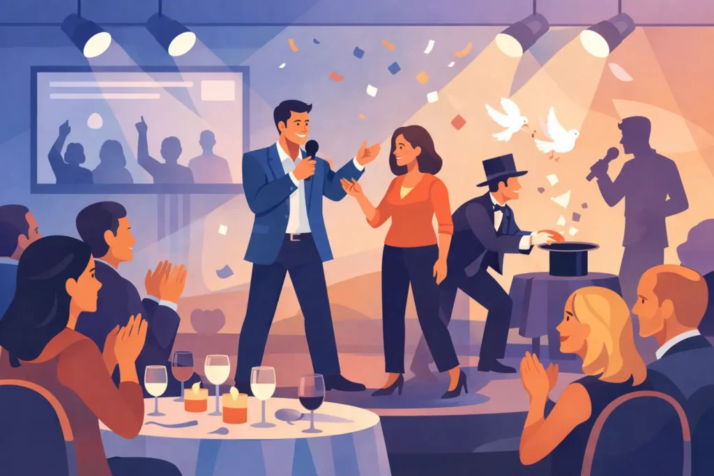 Interactieve show voor bedrijfsdiner die werkt