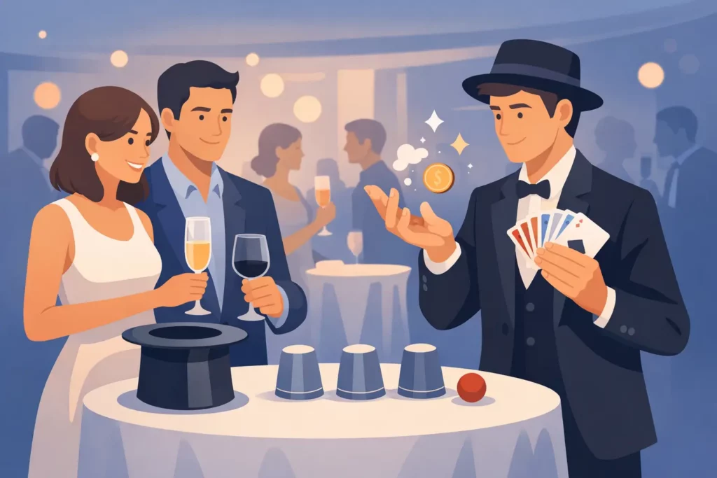 Hoe werkt tafelgoochelen op een receptie?